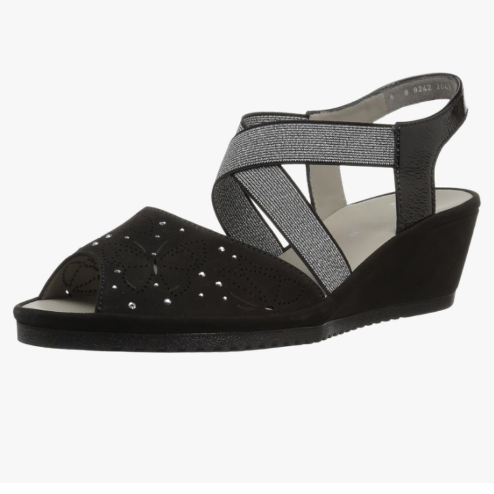 New Women's ARA Size 7.5UK / US 10 Celia Black Nubuck Wedge Sandal